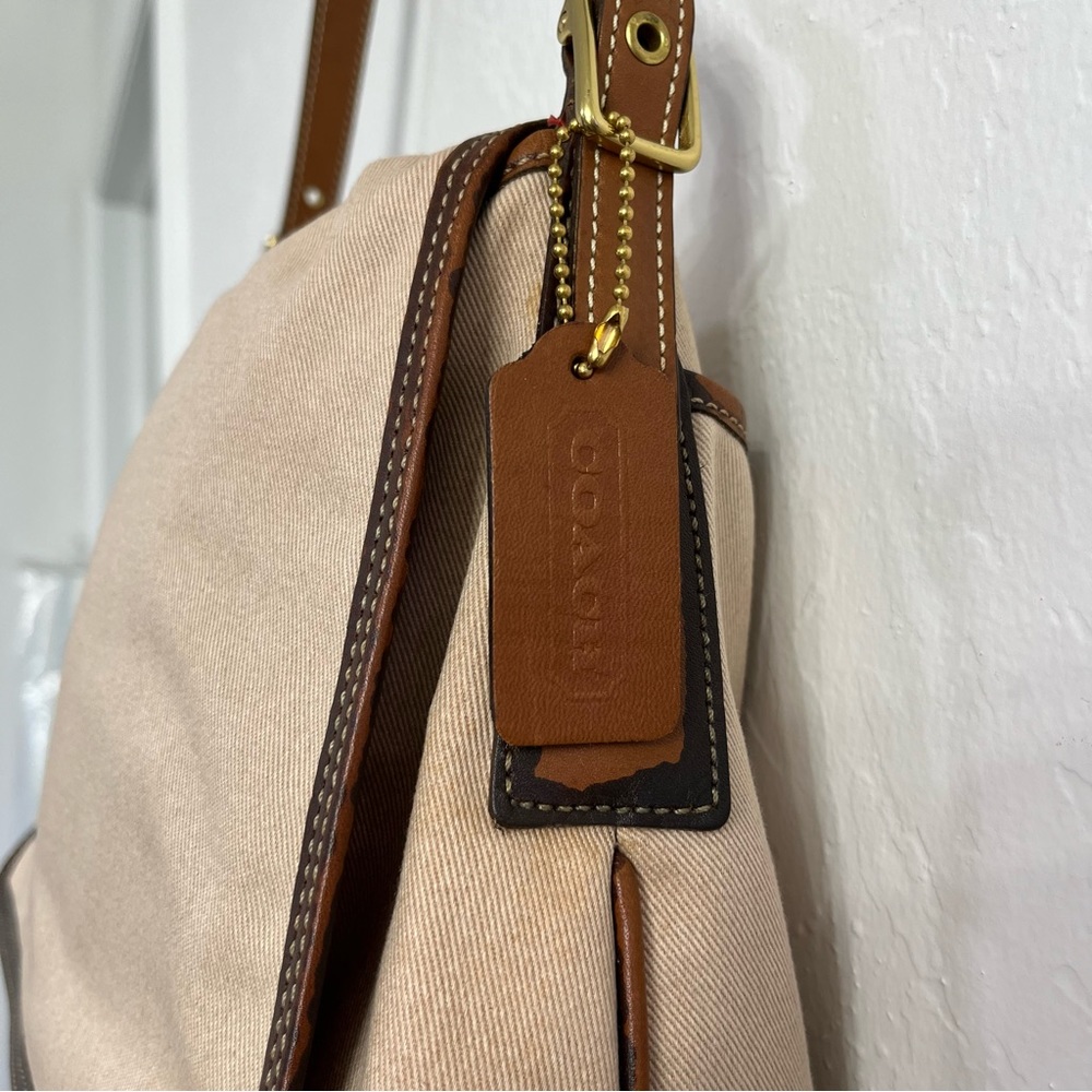 Vintage COACH Khaki Canvas Shoulder Bag Leather Trim & Strap - GREAT CONDITION